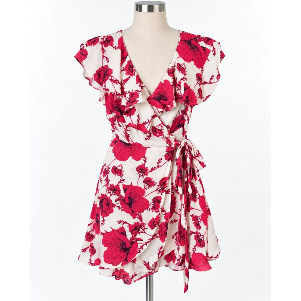 Free People French Floral Wrap Dress Pink Floral Size Small Boho